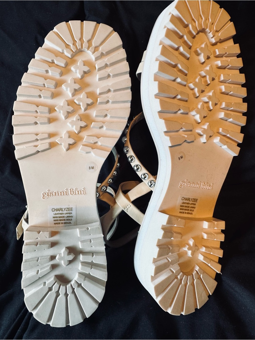 Gianni Bini Ivory Studded Sandals Size 8 | Silver Stud Trim | Chic Summer - Picture 6 of 7
